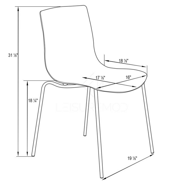 Technical drawing of a chair with dimensions labeled.