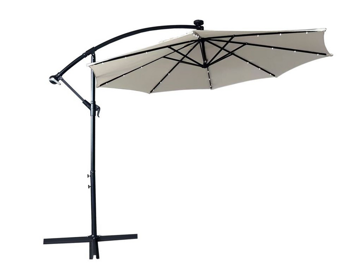 LeisureMod Willry Modern Outdoor 10 Ft Offset Cantilever Hanging Patio Umbrella with Solar Powered LED in Cream