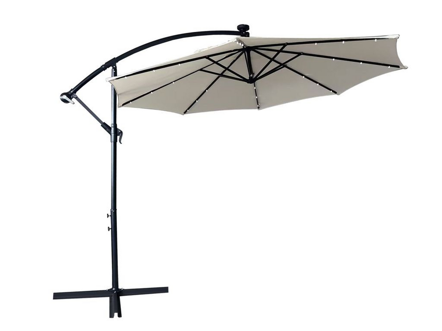 LeisureMod Willry Modern Outdoor 10 Ft Offset Cantilever Hanging Patio Umbrella with Solar Powered LED in Cream
