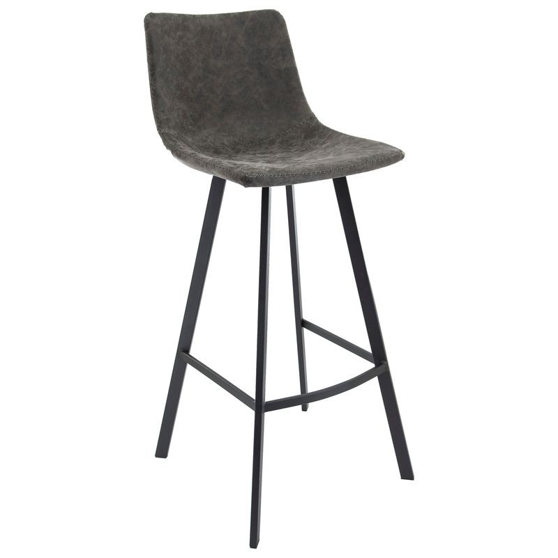 LeisureMod Elland Modern Upholstered Leather Bar Stool with Iron Legs and Footrest