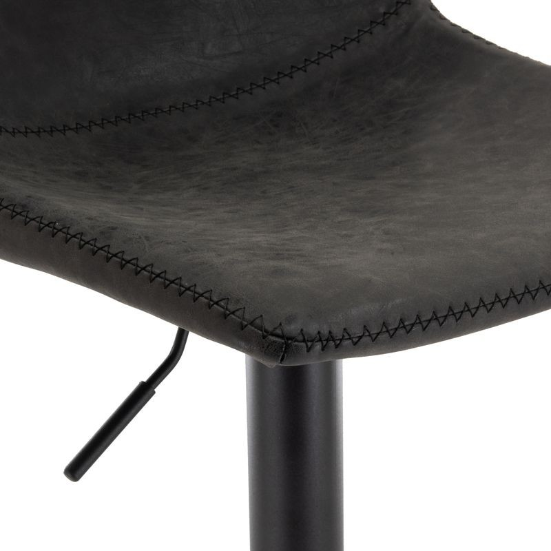 LeisureMod Tilbury Modern Adjustable Bar Stool with Footrest and 360-Degree Swivel in Charcoal Black Closeup.