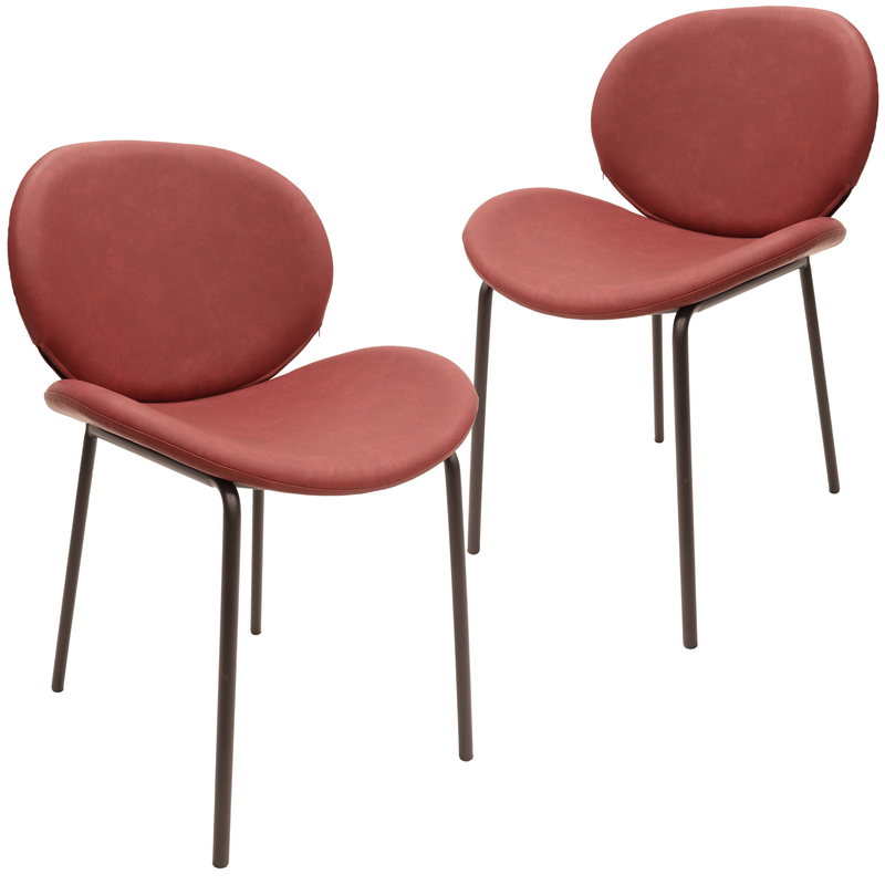 LeisureMod Servos Modern Dining Side Chair with Upholstered Faux Leather Seat and Powder Coated Iron Frame Set of 2 Bordeaux