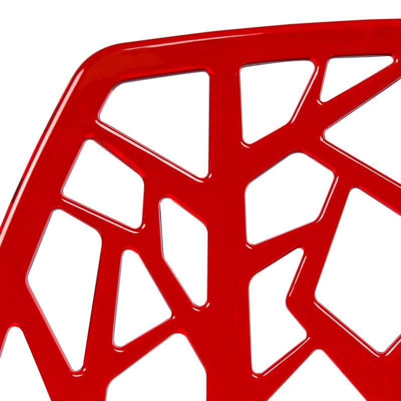 LeisureMod Cornelia Modern Spring Cut-Out Tree Design Stackable Dining Chair Transparent Red Closeup.