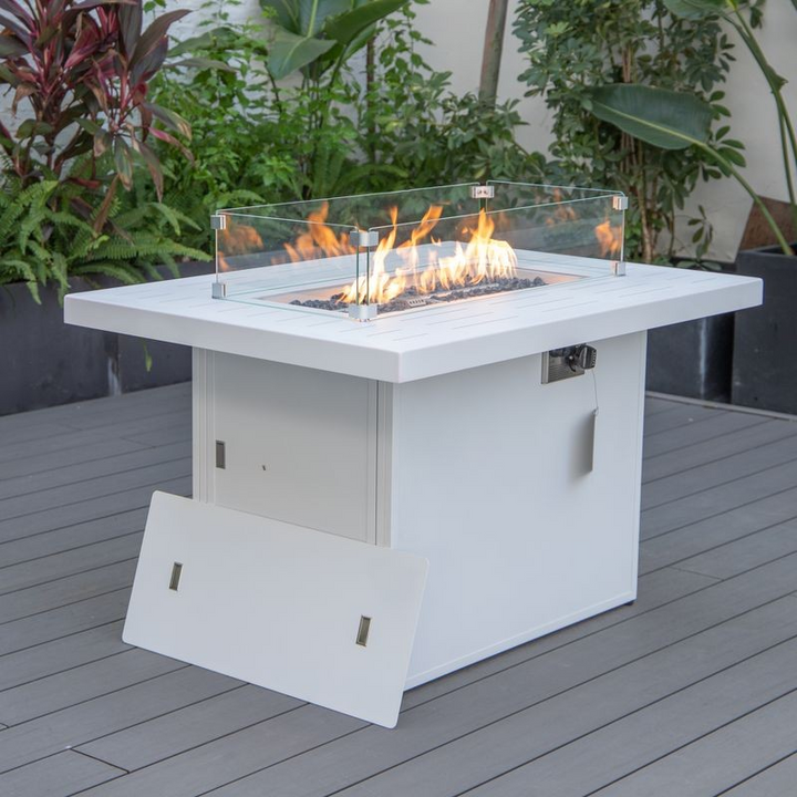 LeisureMod Chelsea Patio Modern Aluminum Propane Fire Pit Table White