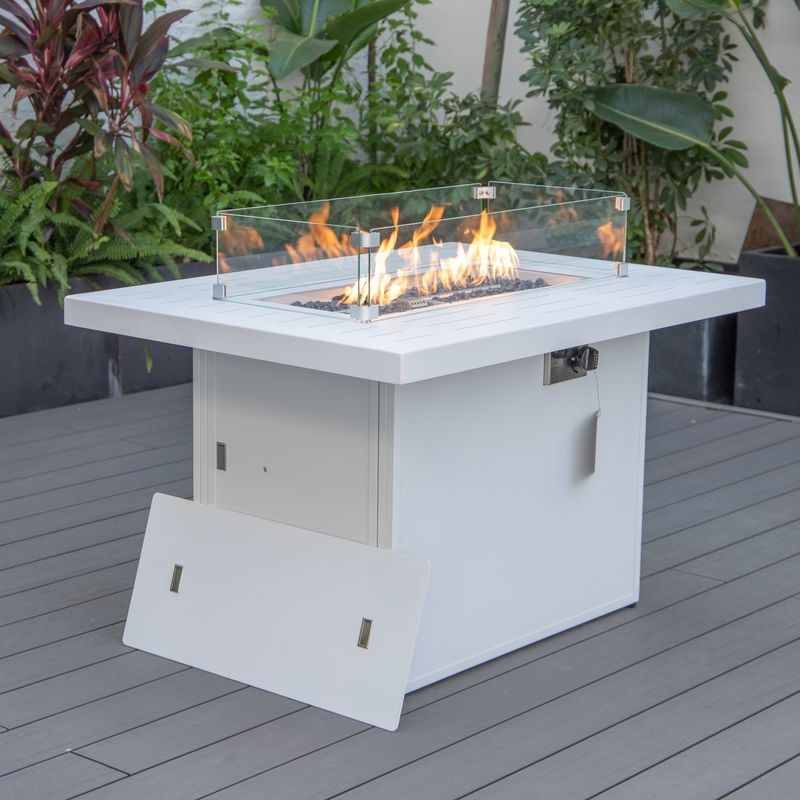 LeisureMod Chelsea Patio Modern Aluminum Propane Fire Pit Table White