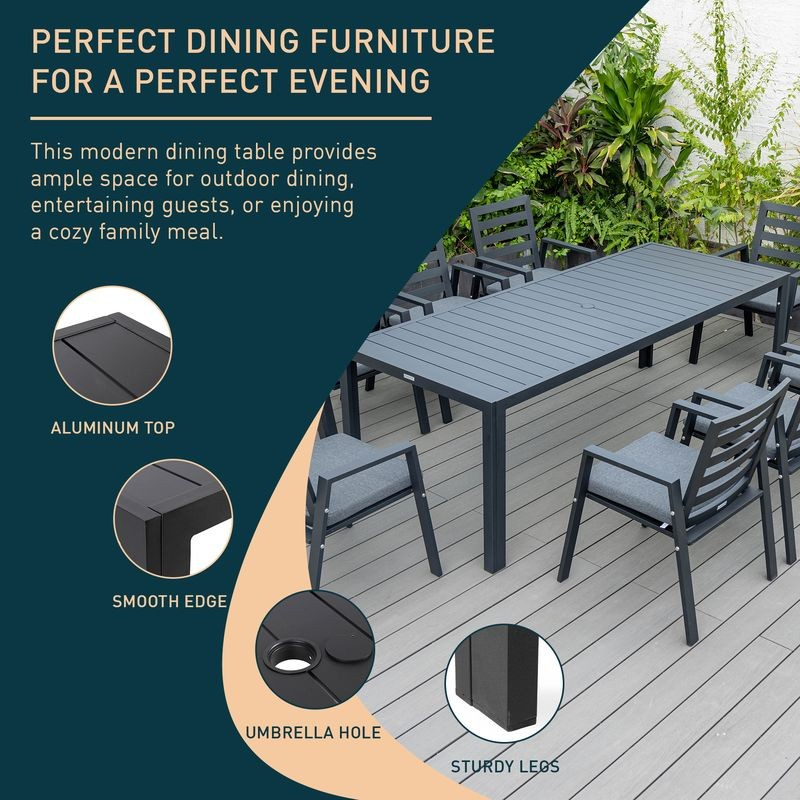 Leisuremod Chelsea Aluminum Outdoor 87" Dining Table in Black Description.