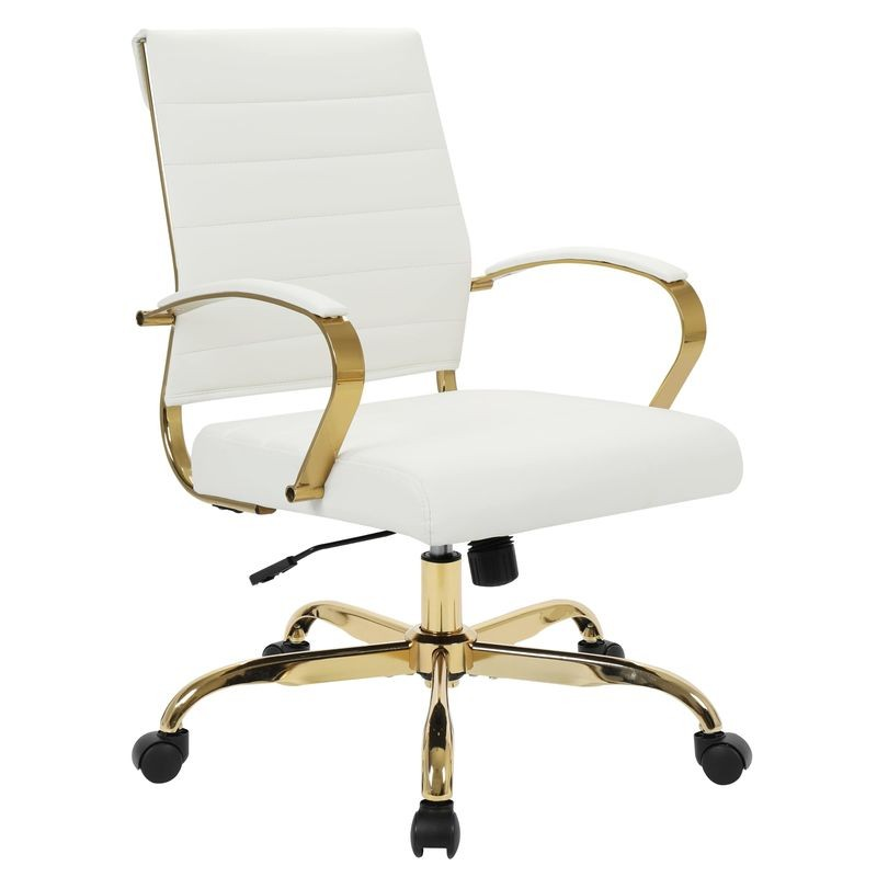 LeisureMod Benmar Home Leather Office Chair with Gold Frame White