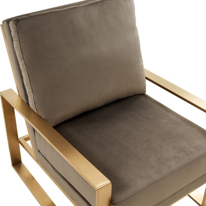 LeisureMod Jefferson Velvet Design Accent Armchair with Gold Brass Finish Frame Zoomed In