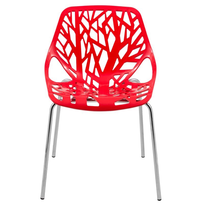 LeisureMod Modern Asbury Dining Chair w/ Chromed Legs Red Front.