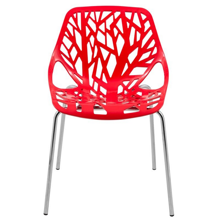 LeisureMod Modern Asbury Dining Chair w/ Chromed Legs Red Front.