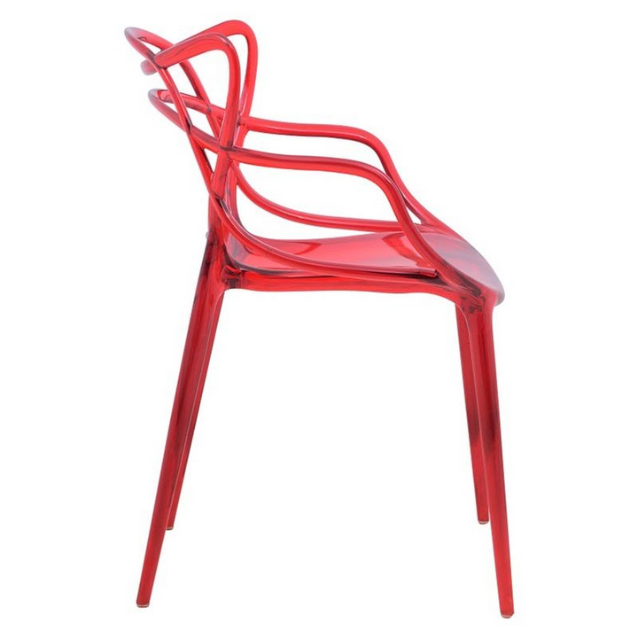 LeisureMod Milan Modern Wire Design Chair Red Side View.