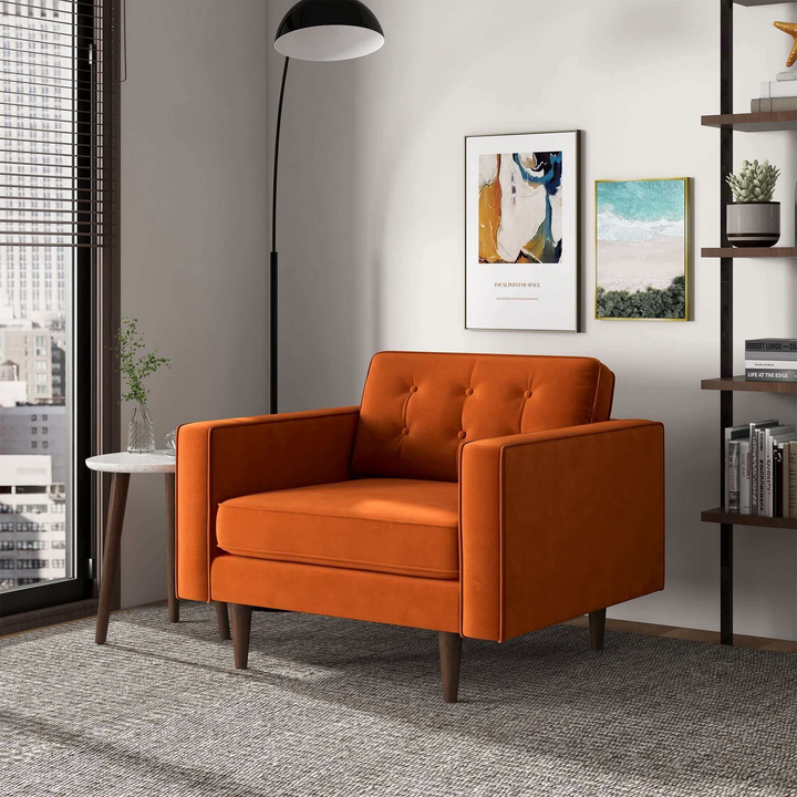Casey Burnt Orange Velvet Lounge Chair Photo.