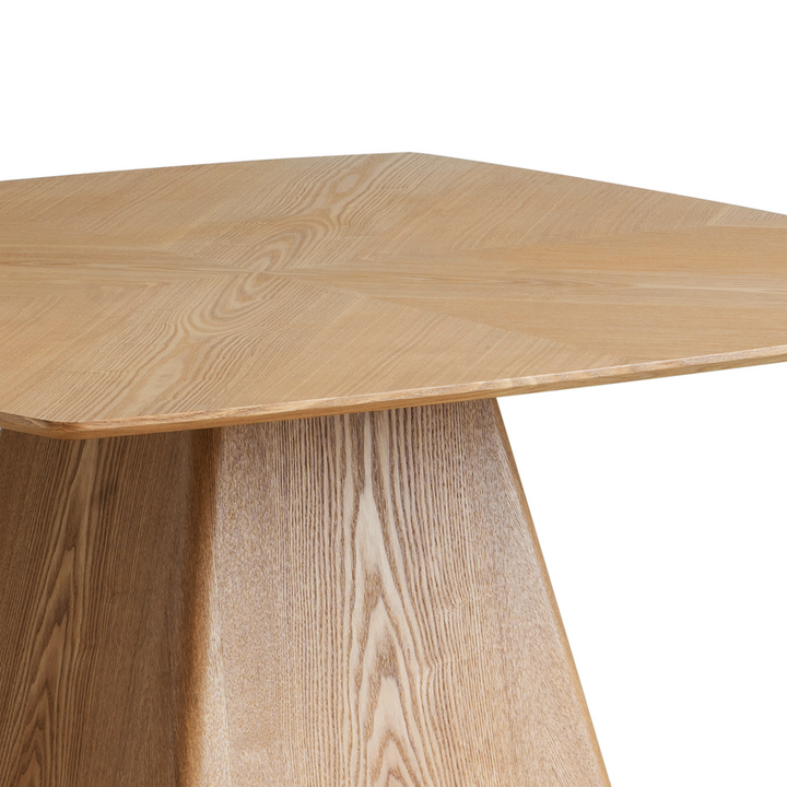 LeisureMod Zephry Collection Modern Dining Wooden Square Dining Table in Natural Wood Closeup.