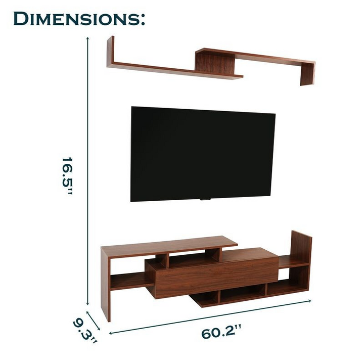 LeisureMod Surrey Modern TV Stand with MDF Shelves and Bookcase in Walnut Dimensions.