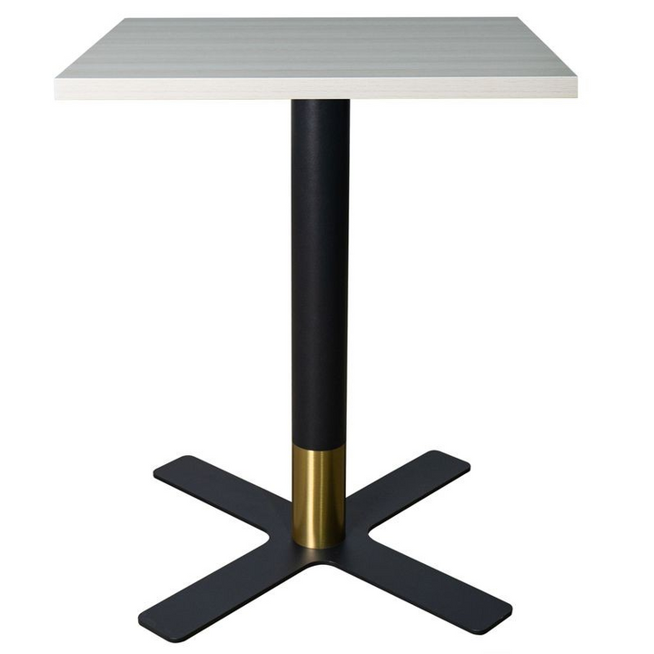LeisureMod Vail Collection Dining Table Black/Gold X Base With 24" Square Light Wood Brown MDF Top