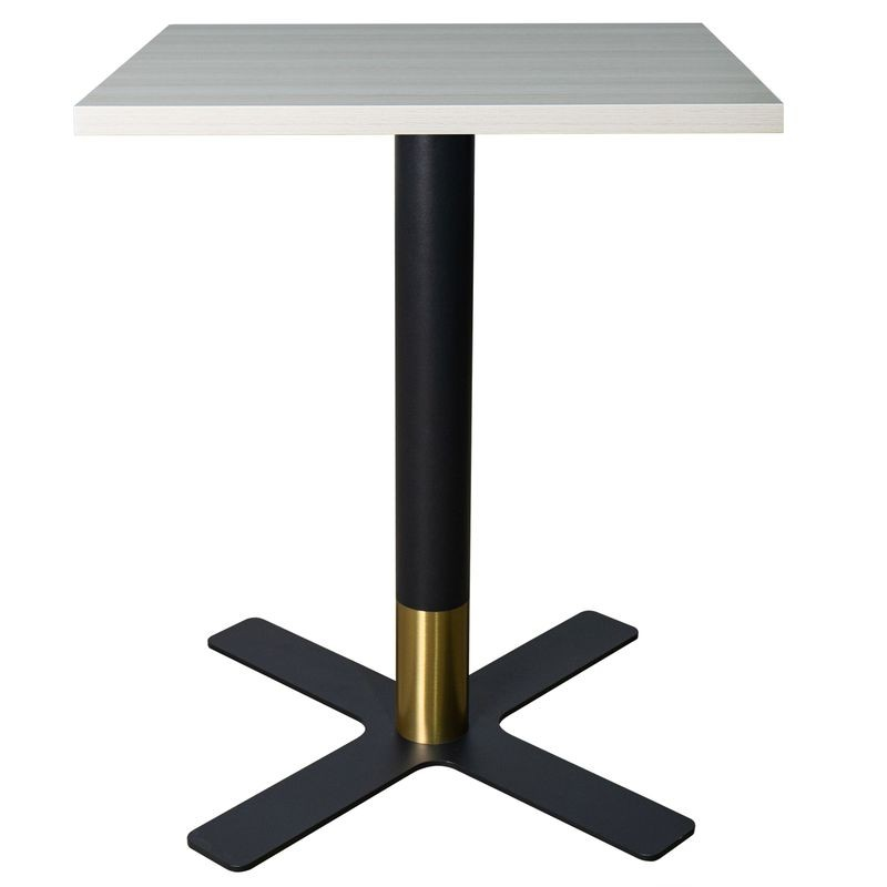 LeisureMod Vail Collection Dining Table Black/Gold X Base With 24" Square Light Wood Brown MDF Top