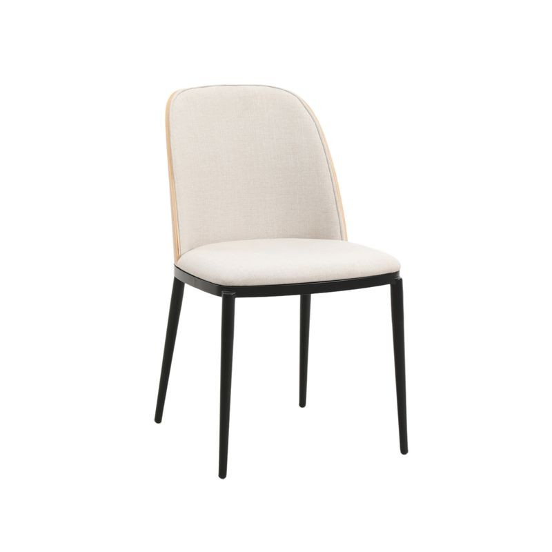 LeisureMod Tule Mid-Century Modern Dining Side Chair with Velvet Seat and Powder-Coated Steel Frame Natural Wood/Beige