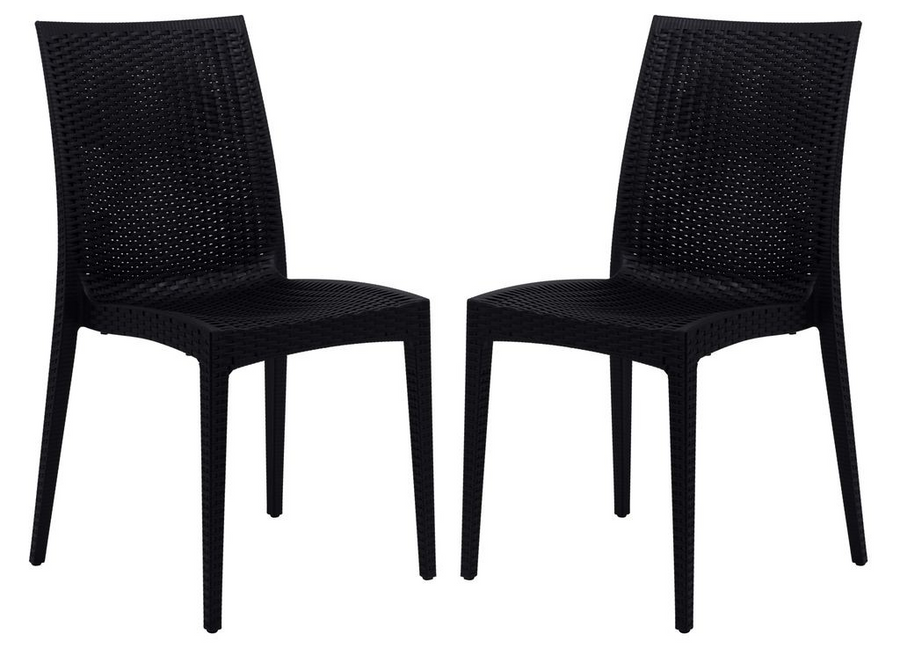 LeisureMod Weave Mace Indoor/Outdoor Dining Chair (Armless), Set of 2 Black Together