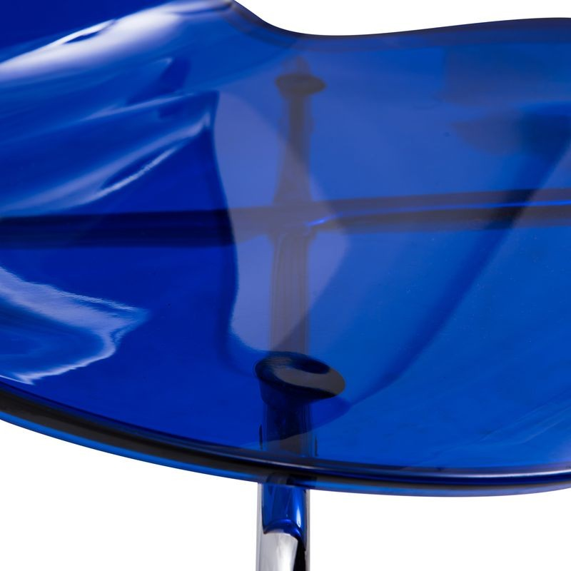 LeisureMod Modern Oyster Transparent Side Chair Blue Closeup.