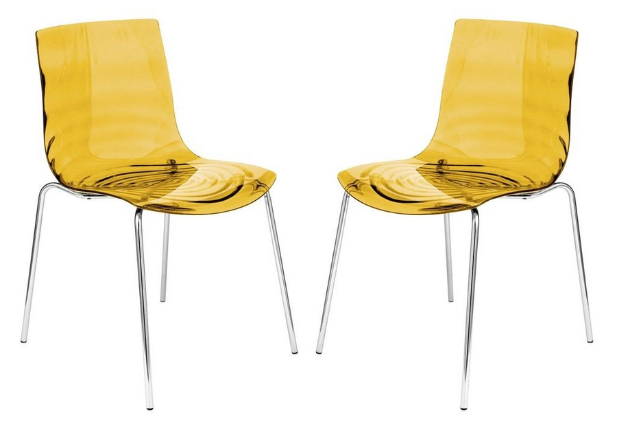 LeisureMod Astor Water Ripple Design Dining Chair Set of 2 Transparent Orange