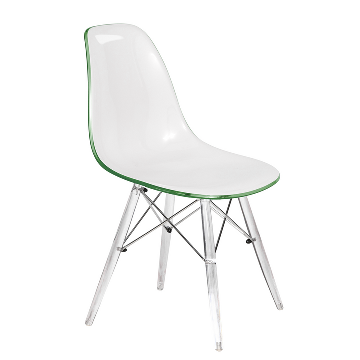 LeisureMod Dover Molded Side Chair with Acrylic Base in White Green