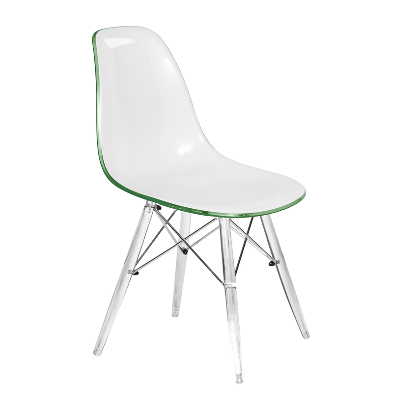 LeisureMod Dover Molded Side Chair with Acrylic Base in White Green