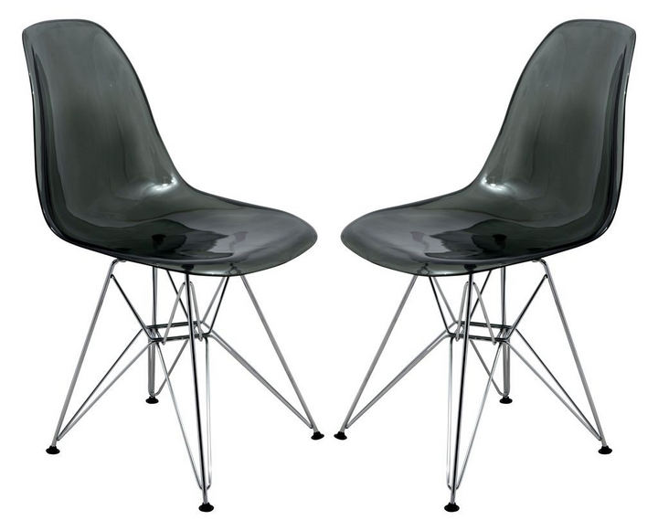 LeisureMod Cresco Molded Eiffel Side Chair, Set of 2 Transparent Black