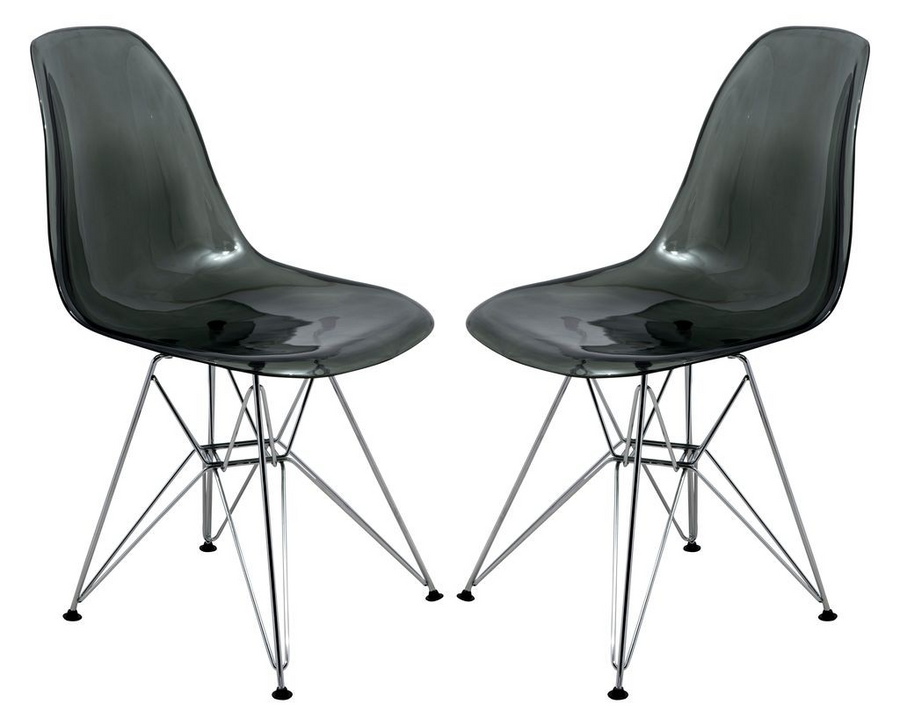 LeisureMod Cresco Molded Eiffel Side Chair, Set of 2 Transparent Black