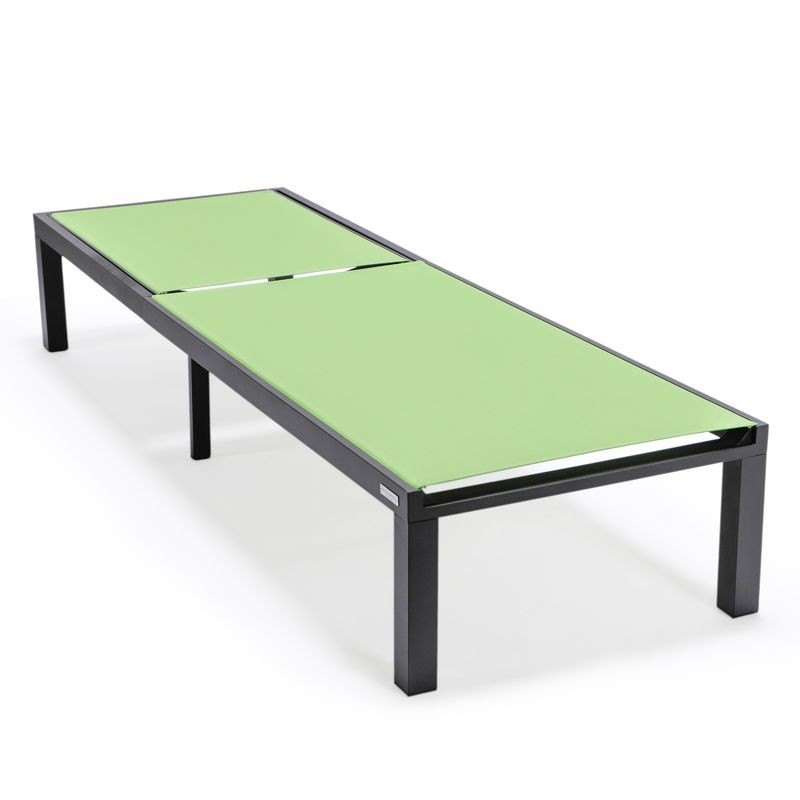LeisureMod Marlin Patio Chaise Lounge Chair with Black Aluminum Frame Green Flat.