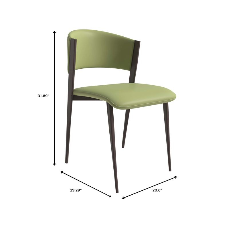 Green chair with dimensions marked on a white background.