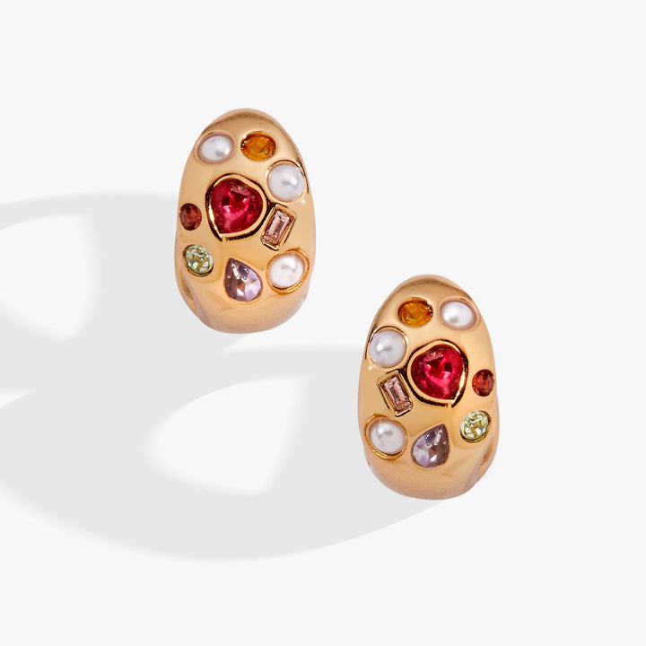 Gemstone Puffy Huggie Hoop Earrings