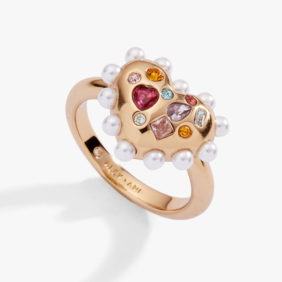 Puffy Heart Gemstone and Pearl Statement Ring