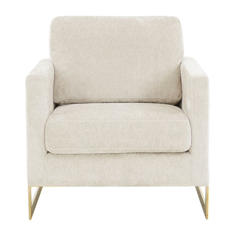 LeisureMod Lincoln Boucle Fabric Accent Armchair with Gold Stainless Steel Frame and Removable Back Cushion in Grey Front