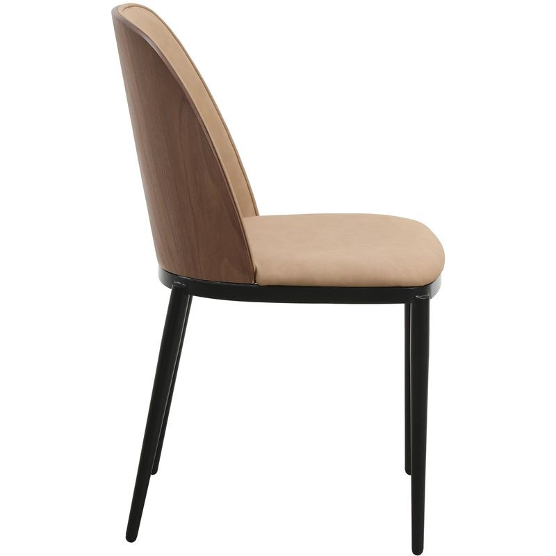 Chair with wooden backrest and beige seat on a white background.