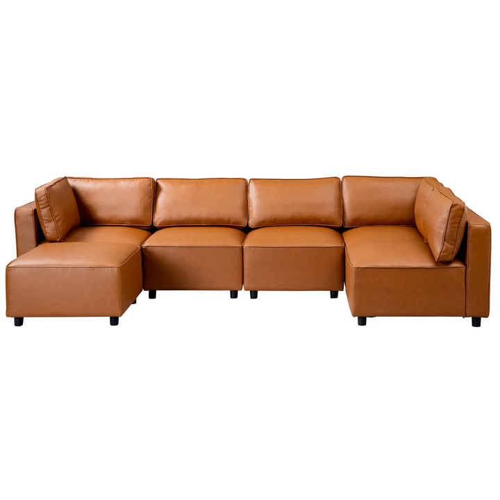 Reno Cognac Vegan Leather Modular Sofa Image.