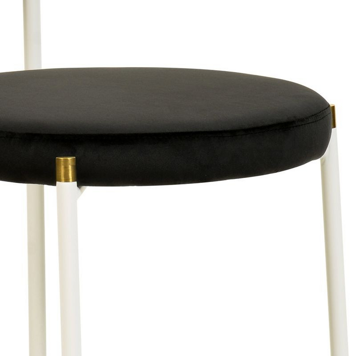 LeisureMod 7-Piece Dining Set with Rectangular Sintered Stone Dining Table and 6 Velvet Dining Side Chairs with Wicker Back Black Chair Closeup.