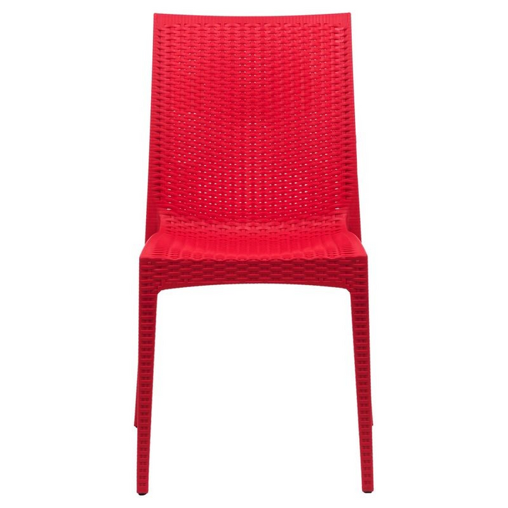 LeisureMod Weave Mace Indoor/Outdoor Dining Chair (Armless) Red Front View.