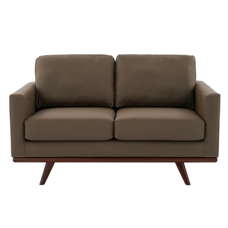 LeisureMod Chester Modern Faux Leather Loveseat in Taupe Leather Front Photo.