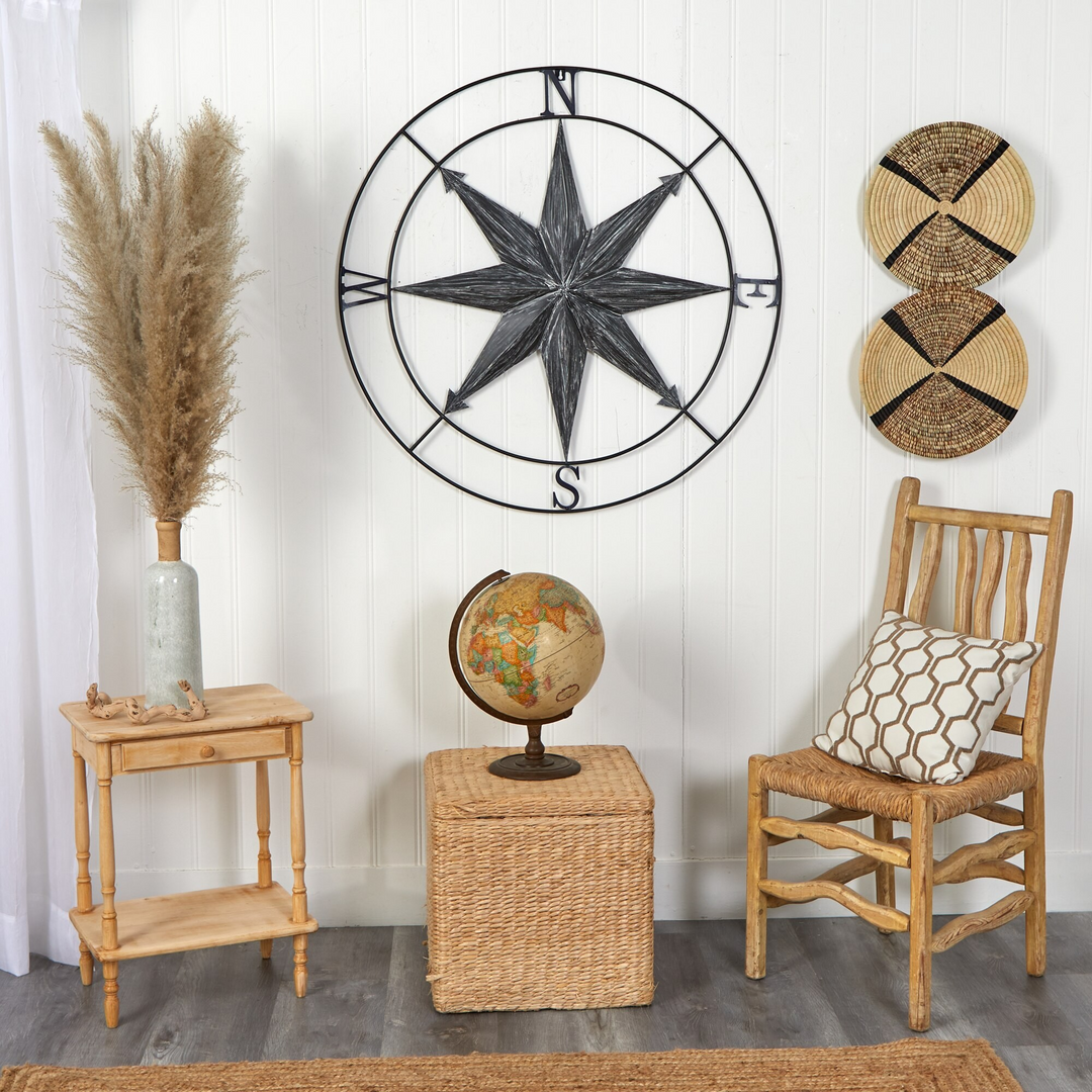40” Washed Nautical Metal Compass Wall Art Decor in Room