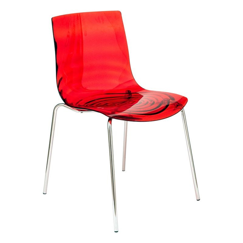 LeisureMod Astor Water Ripple Design Dining Chair Transparent Red
