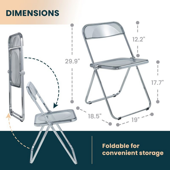 LeisureMod Lawrence Acrylic Folding Chair with Metal Frame Transparent Black Dimensions.