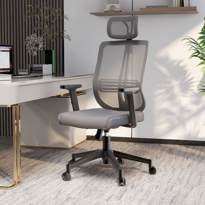 LeisureMod Office Nift Series Office Task Chair in Grey at Desk.