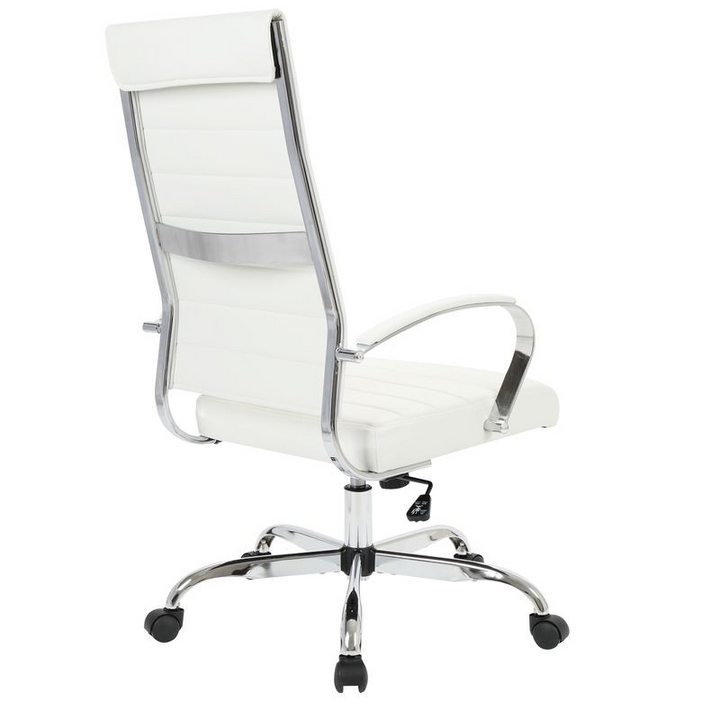 LeisureMod Benmar High-Back Leather Office Chair White Back View.