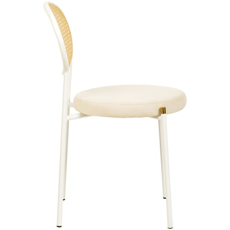 LeisureMod Euston Collection Modern Dining Chair White Frame in Beige Set of 2 Side View.