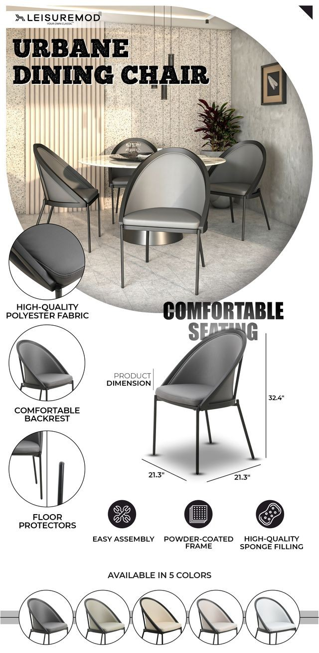 LeisureMod Urbane Dining Chair advertisement with product details and assembly instructions.