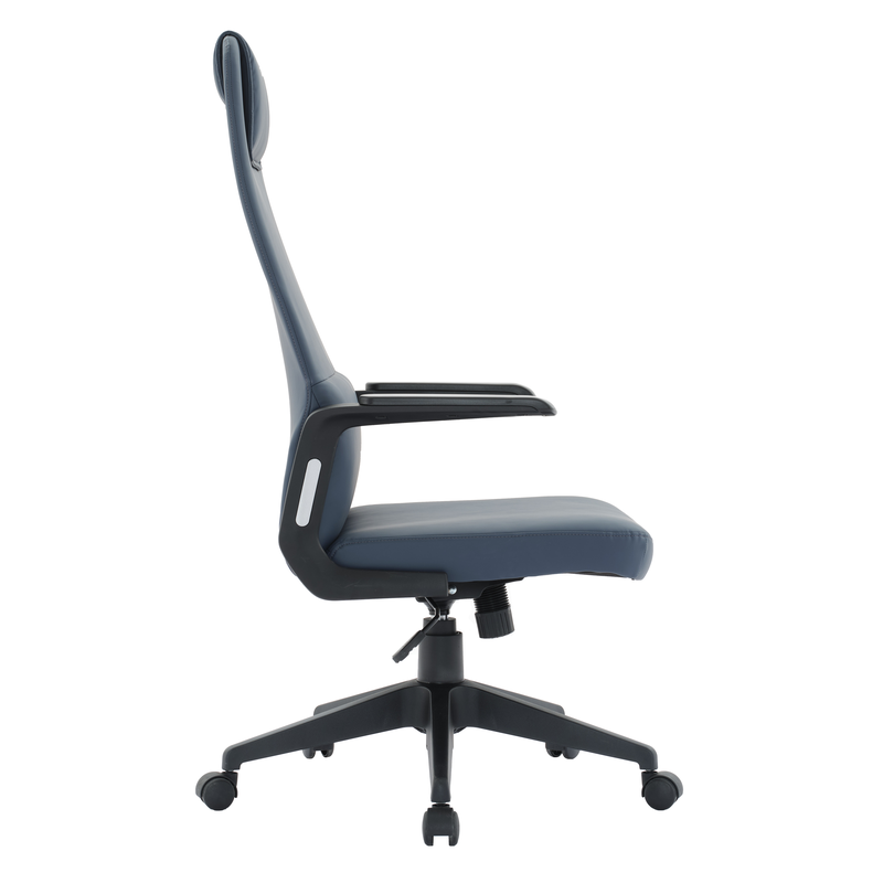 LeisureMod Nexa Collection Modern Office Chair in Blue Side View.