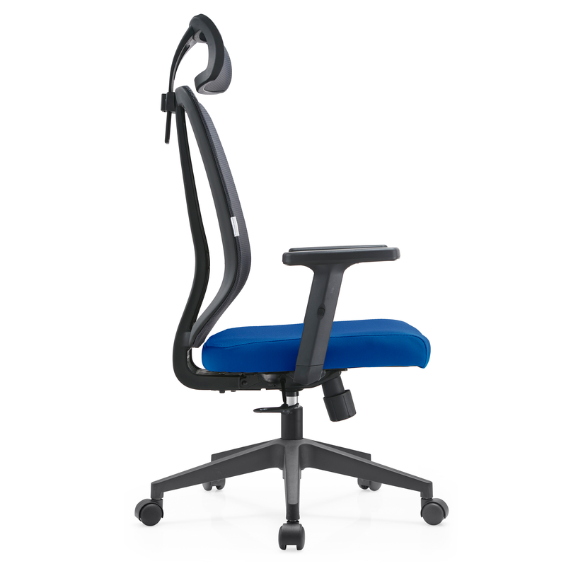 LeisureMod Office Nift Series Office Task Chair in Blue Side View.