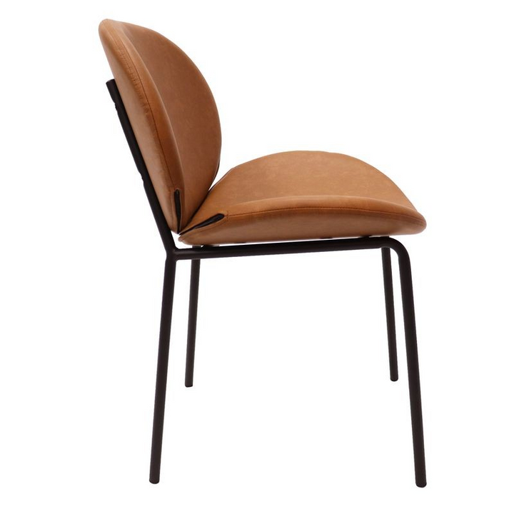 LeisureMod Servos Modern Dining Side Chair with Upholstered Faux Leather Seat and Powder Coated Iron Frame for Kitchen and Dining Room Dark Brown Side View.