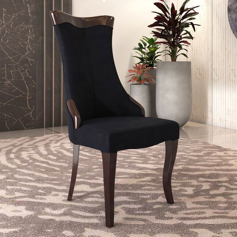 LeisureMod Novara Collection Modern Wooden Dining Chair in Black Velvet with Background.