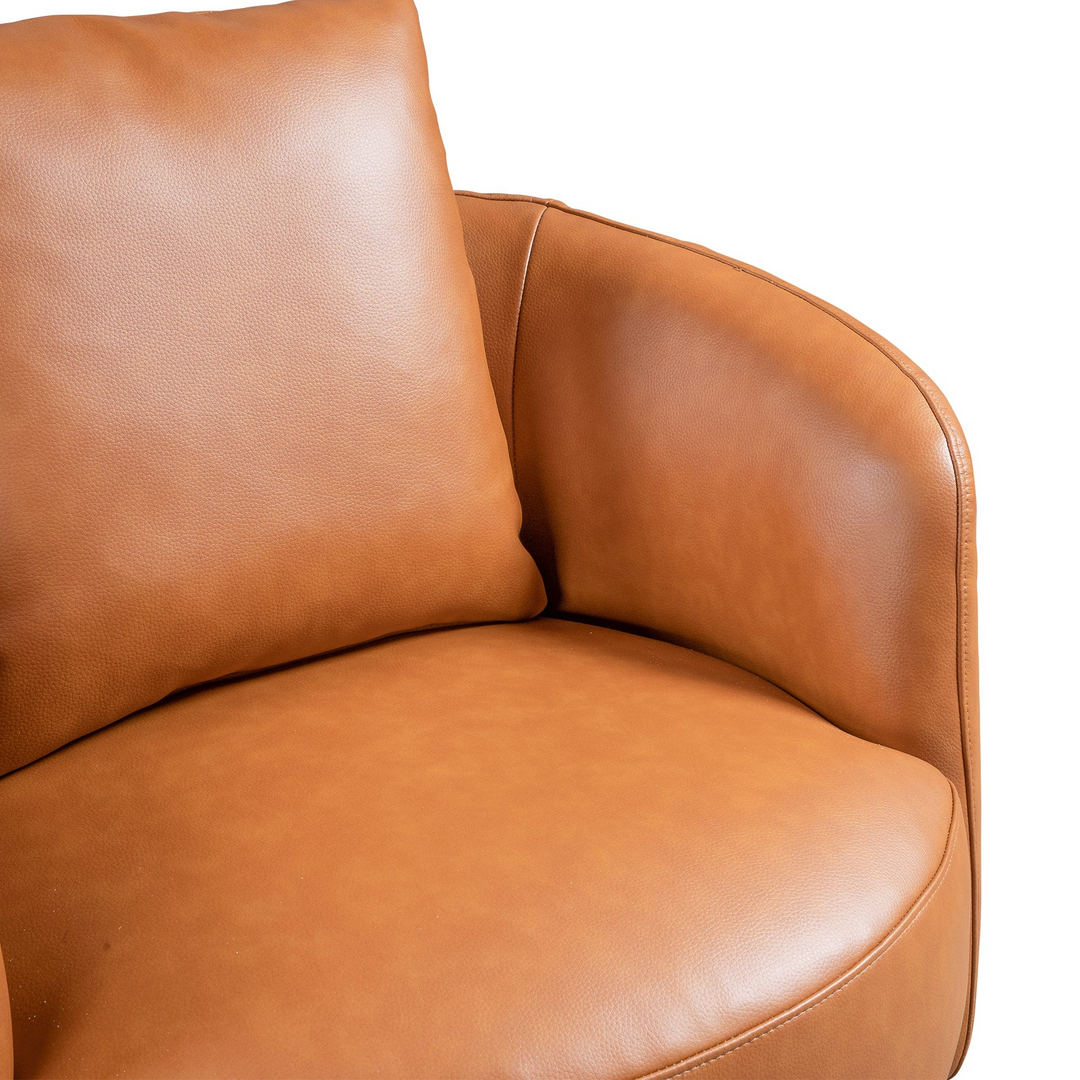 Dylan Cognac Leather Swivel Chair Closeup.